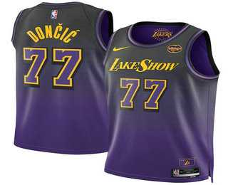Men%27s Los Angeles Lakers #77 Luka Doncic Purple 2025 City Edition Swingman Sponsor Stitched Jersey Dzhi->los angeles lakers->NBA Jersey